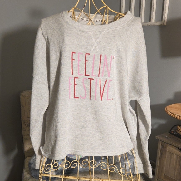 Rae Dunn Gray Sweater with Pink Festive Text - Picture 1 of 9